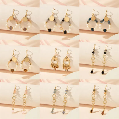 1 Pair Simple Style Commute Round Hollow Out Inlay Copper Artificial Crystal Drop Earrings