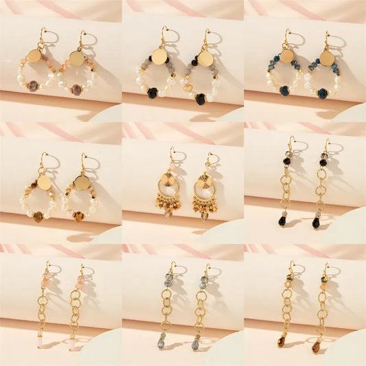 1 Pair Simple Style Commute Round Hollow Out Inlay Copper Artificial Crystal Drop Earrings