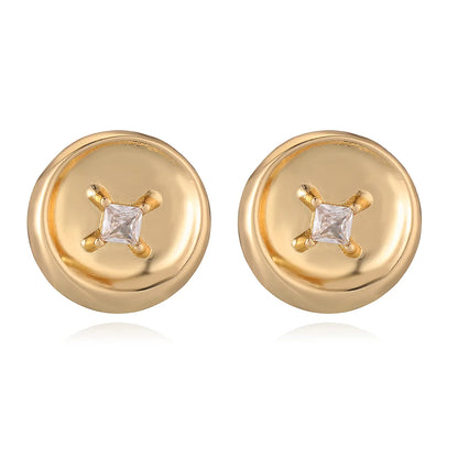 1 Pair Simple Style Commute Round Inlay Copper Zircon 18K Gold Plated Ear Studs