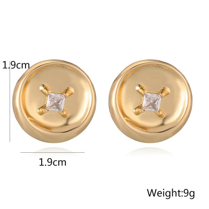 1 Pair Simple Style Commute Round Inlay Copper Zircon 18K Gold Plated Ear Studs