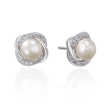 1 Pair Simple Style Commute Round Inlay Sterling Silver Pearl Zircon Ear Studs