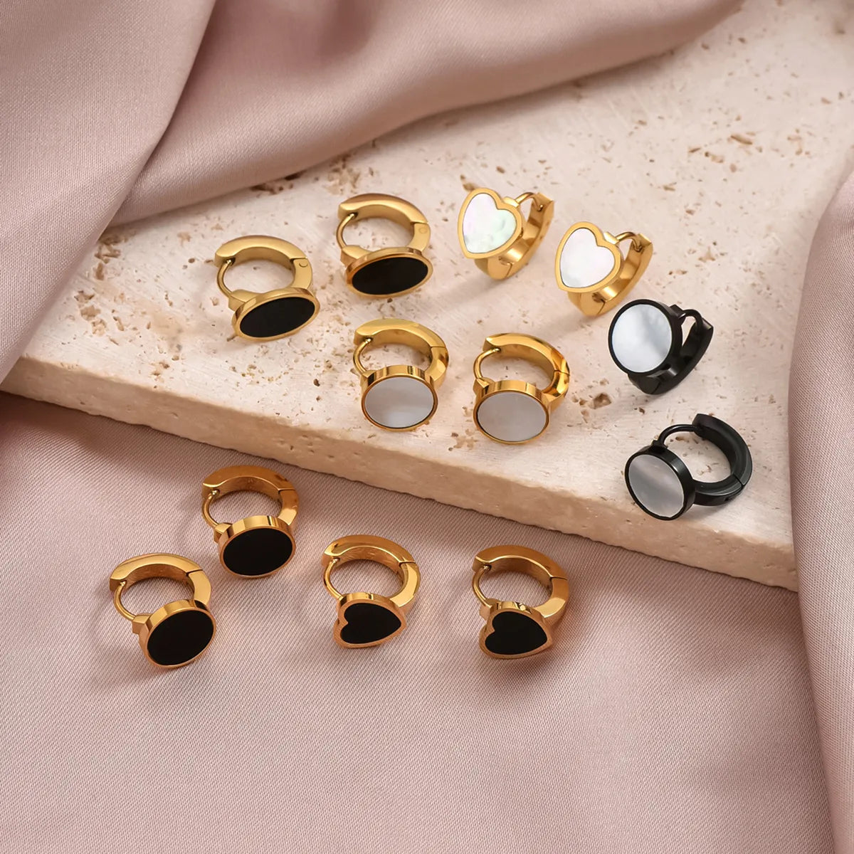 1 Pair Simple Style Commute Round Oval Heart Shape Irregular Plating Inlay Stainless Steel Shell 14k Gold Plated Earrings