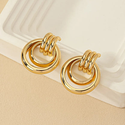 1 Pair Simple Style Commute Round Plating Alloy Drop Earrings