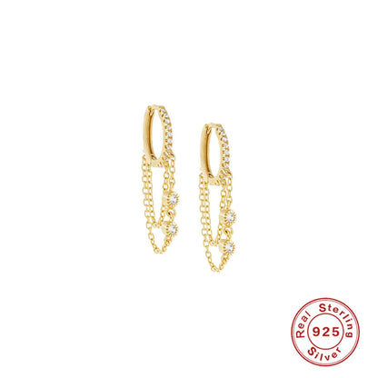 1 Pair Simple Style Commute Round Plating Chain Inlay Sterling Silver Zircon 18k Gold Plated Earrings