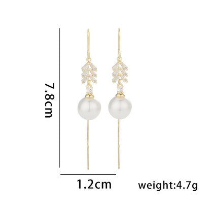 1 Pair Simple Style Commute Round Plating Inlay Copper Artificial Pearls Rhinestones 14k Gold Plated Dangling Earrings