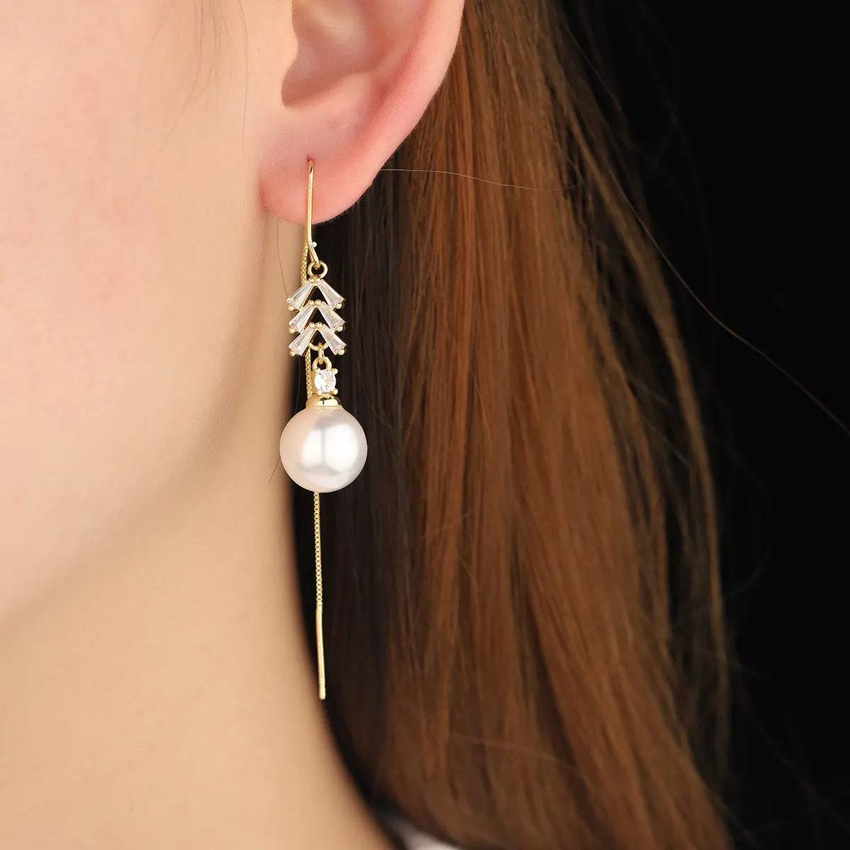 1 Pair Simple Style Commute Round Plating Inlay Copper Artificial Pearls Rhinestones 14k Gold Plated Dangling Earrings