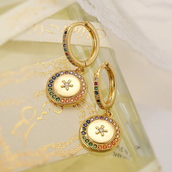 1 Pair Simple Style Commute Round Plating Inlay Copper Zircon 18k Gold Plated Drop Earrings