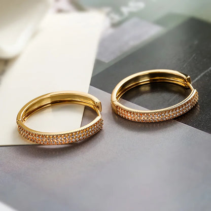 1 Pair Simple Style Commute Round Plating Inlay Copper Zircon 18k Gold Plated Hoop Earrings