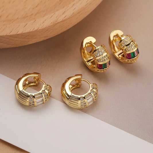 1 Pair Simple Style Commute Round Plating Inlay Copper Zircon 18k Gold Plated Hoop Earrings