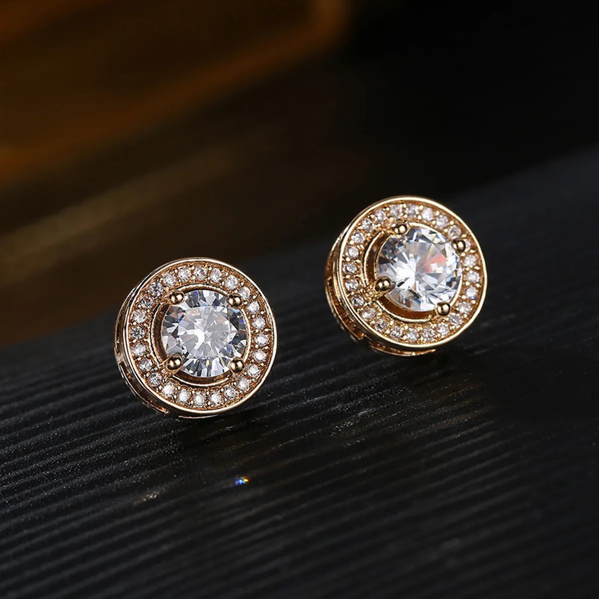 1 Pair Simple Style Commute Round Plating Inlay Copper Zircon Ear Studs