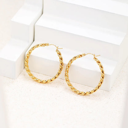 1 Pair Simple Style Commute Round Plating Stainless Steel 18k Gold Plated Earrings