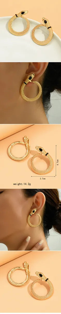 1 Pair Simple Style Commute Snake Inlay Alloy Rhinestones Ear Studs