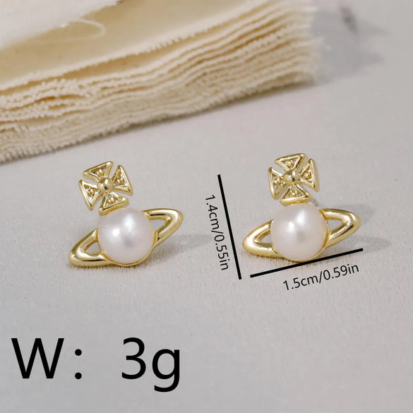 1 Pair Simple Style Commute Solid Color Plating Inlay Copper Pearl 18K Gold Plated Ear Studs