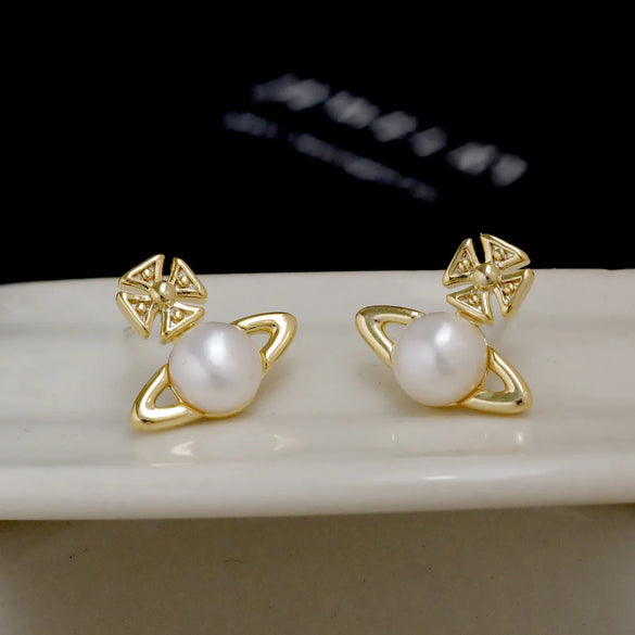 1 Pair Simple Style Commute Solid Color Plating Inlay Copper Pearl 18K Gold Plated Ear Studs