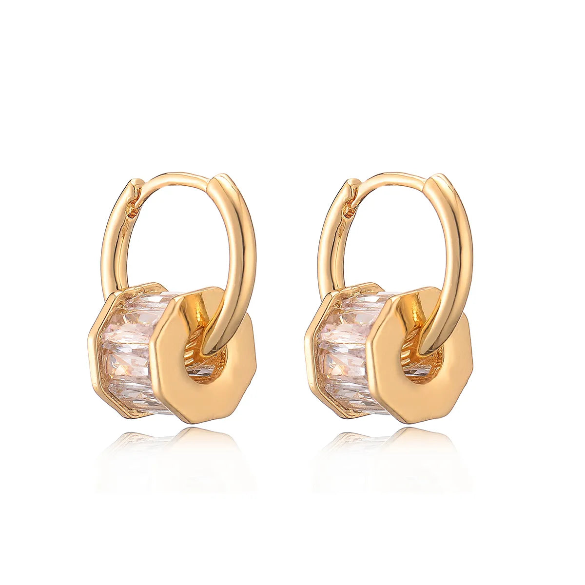 1 Pair Simple Style Commute Solid Color Plating Inlay Copper Zircon 18k Gold Plated Earrings