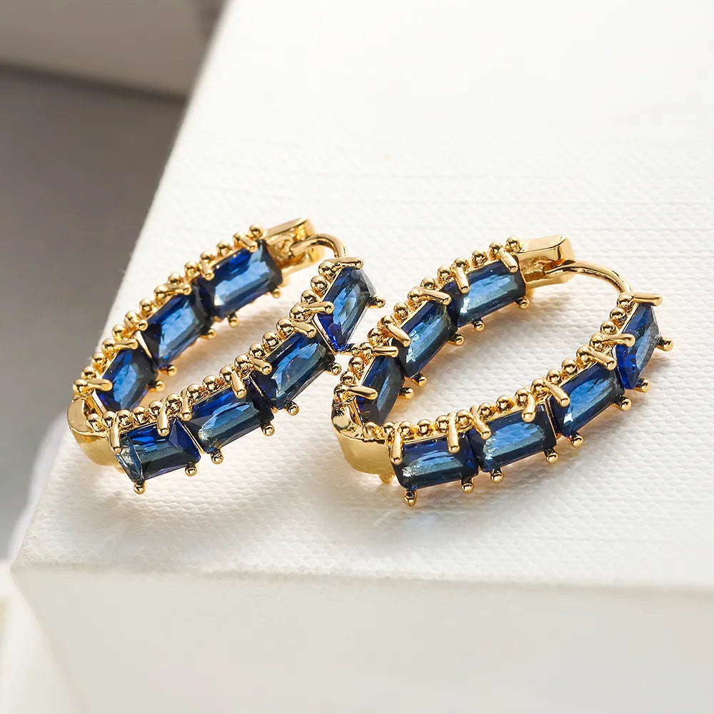 1 Pair Simple Style Commute Solid Color Plating Inlay Copper Zircon 18k Gold Plated Hoop Earrings