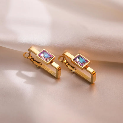 1 Pair Simple Style Commute Solid Color Plating Inlay 304 Stainless Steel Zircon 18K Gold Plated Earrings