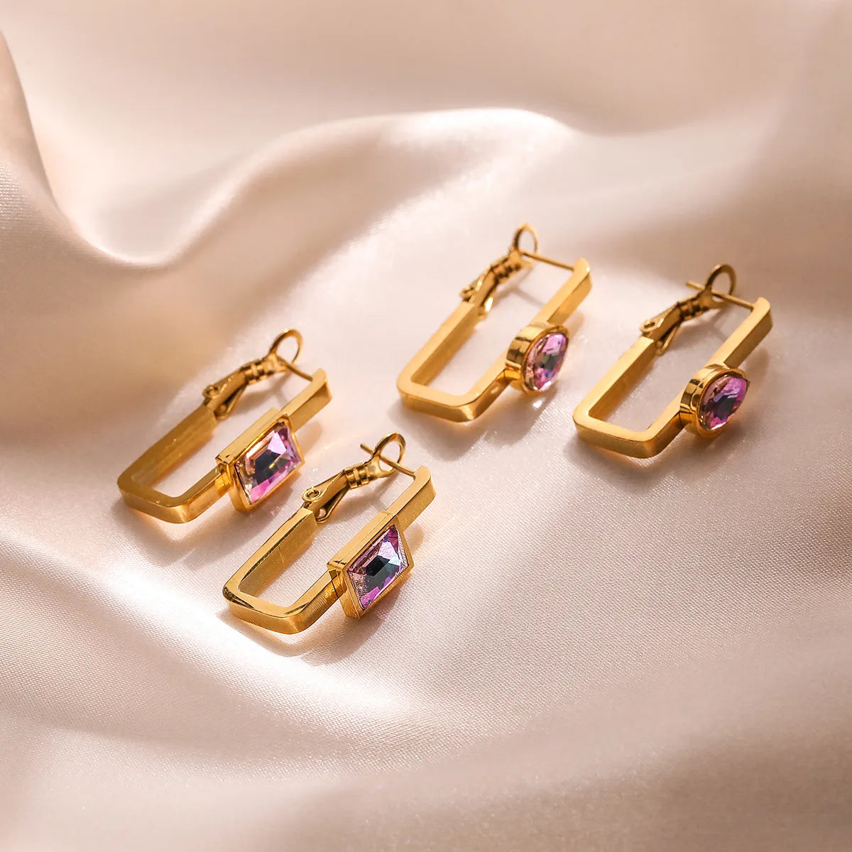 1 Pair Simple Style Commute Solid Color Plating Inlay 304 Stainless Steel Zircon 18K Gold Plated Earrings