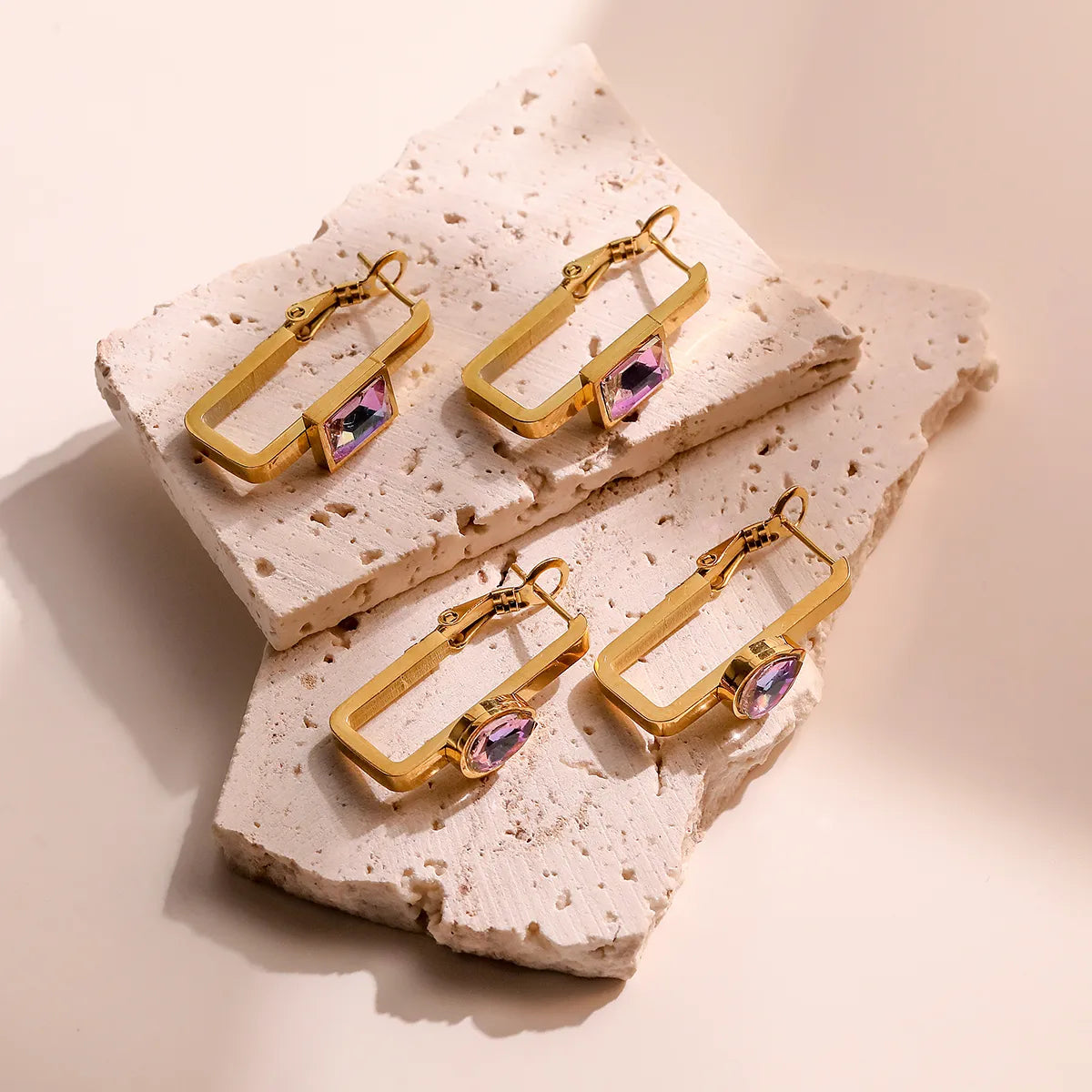 1 Pair Simple Style Commute Solid Color Plating Inlay 304 Stainless Steel Zircon 18K Gold Plated Earrings