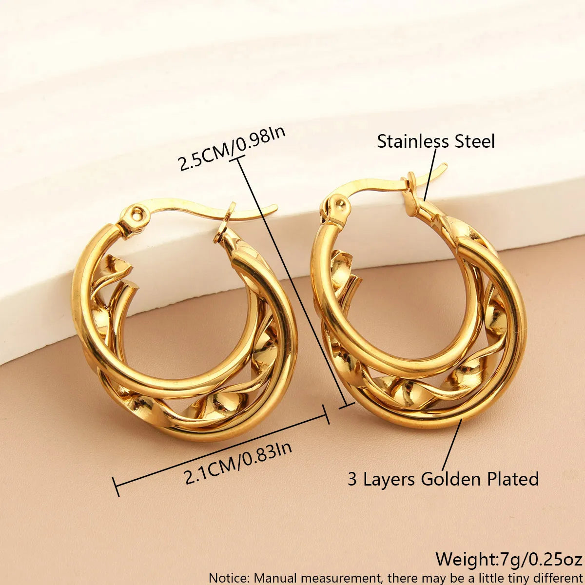 1 Pair Simple Style Commute Solid Color Plating Stainless Steel 18K Gold Plated Earrings