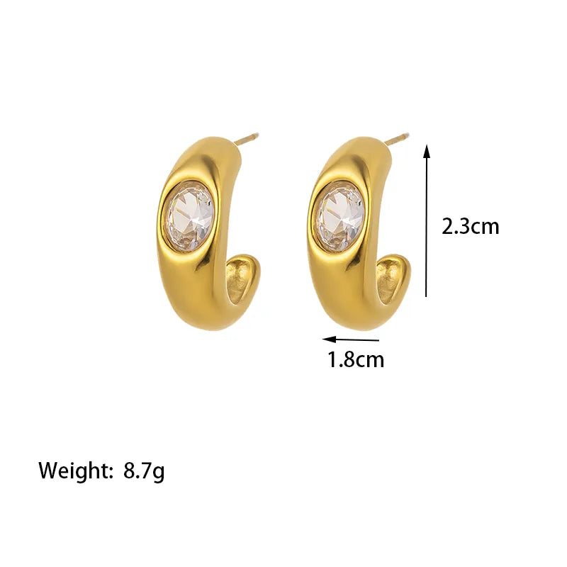 1 Pair Simple Style Commute Solid Color Polishing Plating Inlay 304 Stainless Steel Artificial Rhinestones 18K Gold Plated Ear Studs