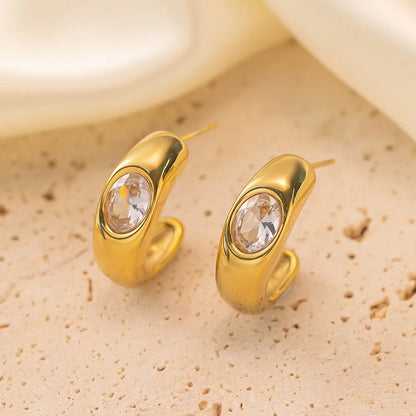 1 Pair Simple Style Commute Solid Color Polishing Plating Inlay 304 Stainless Steel Artificial Rhinestones 18K Gold Plated Ear Studs