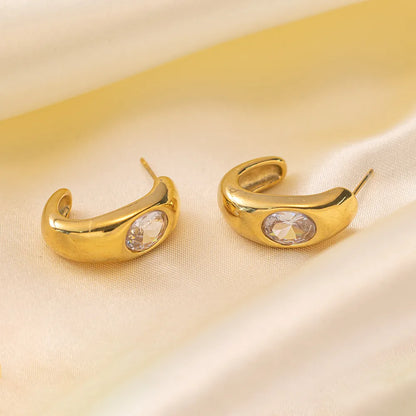 1 Pair Simple Style Commute Solid Color Polishing Plating Inlay 304 Stainless Steel Artificial Rhinestones 18K Gold Plated Ear Studs