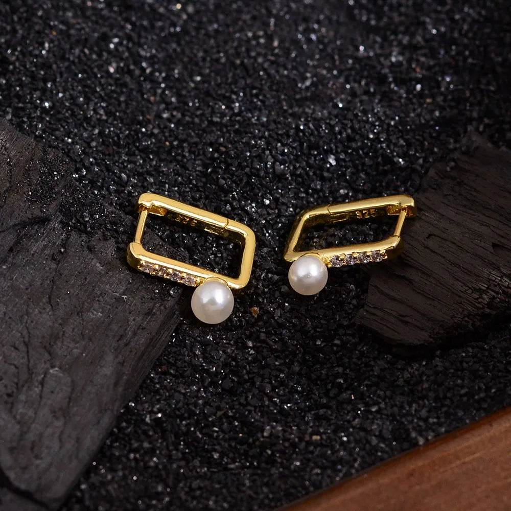 1 Pair Simple Style Commute Square Inlay Copper Pearl Zircon Gold Plated Earrings