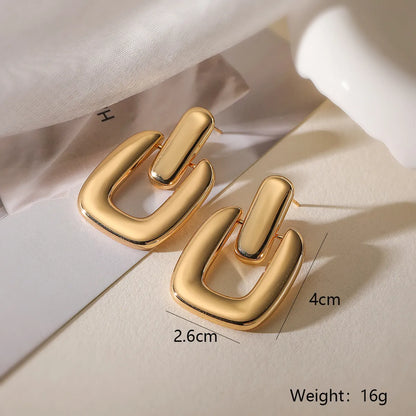 1 Pair Simple Style Commute Square Plating Copper 18k Gold Plated Drop Earrings