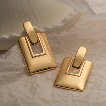 1 Pair Simple Style Commute Square Plating Copper 18k Gold Plated Drop Earrings