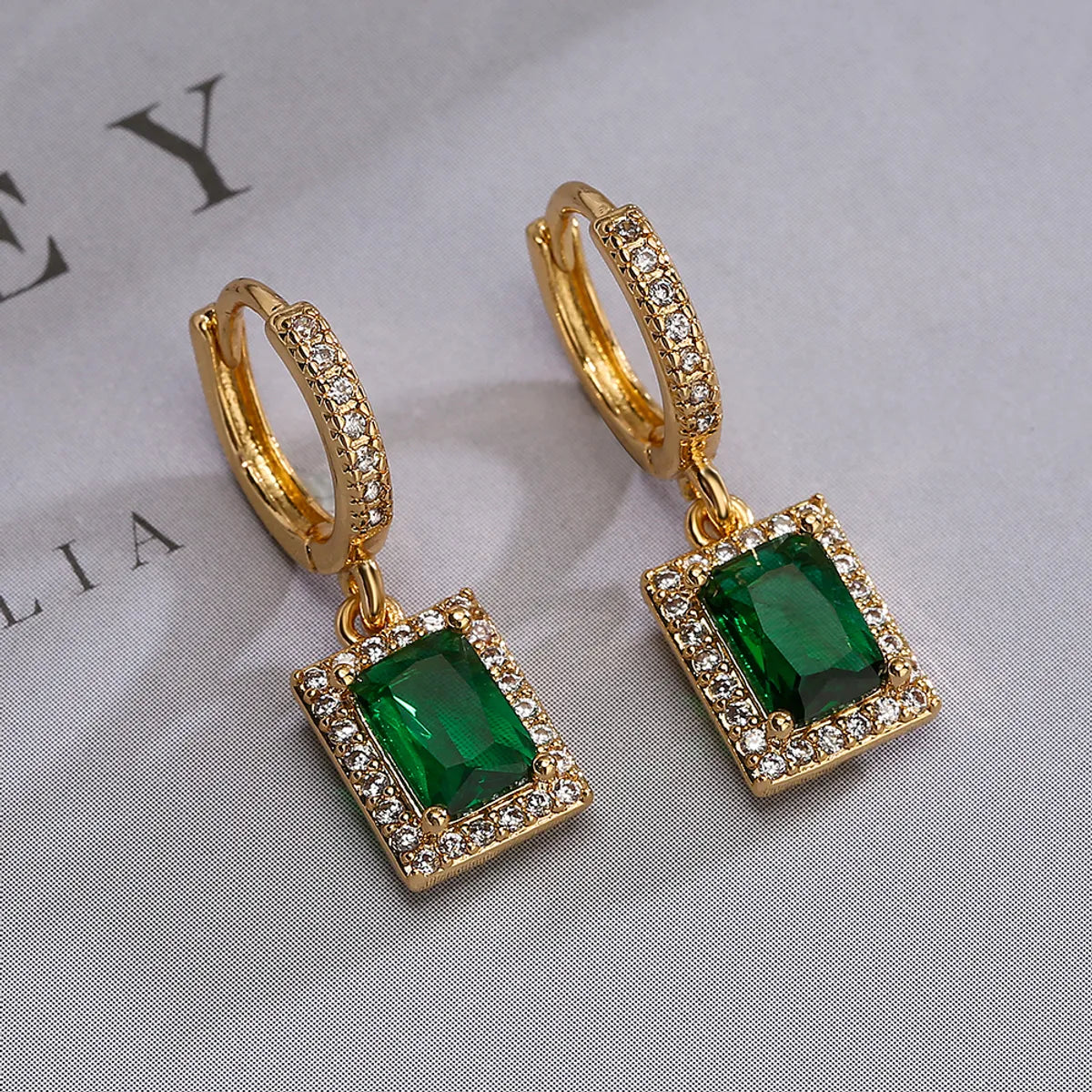 1 Pair Simple Style Commute Square Plating Inlay Copper Zircon 18k Gold Plated Drop Earrings