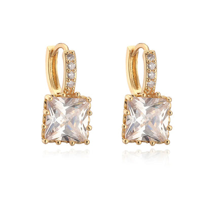 1 Pair Simple Style Commute Square Plating Inlay Copper Zircon 18k Gold Plated Earrings