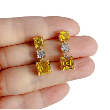 1 Pair Simple Style Commute Square Plating Inlay Copper Zircon 16K Gold Plated White Gold Plated Drop Earrings