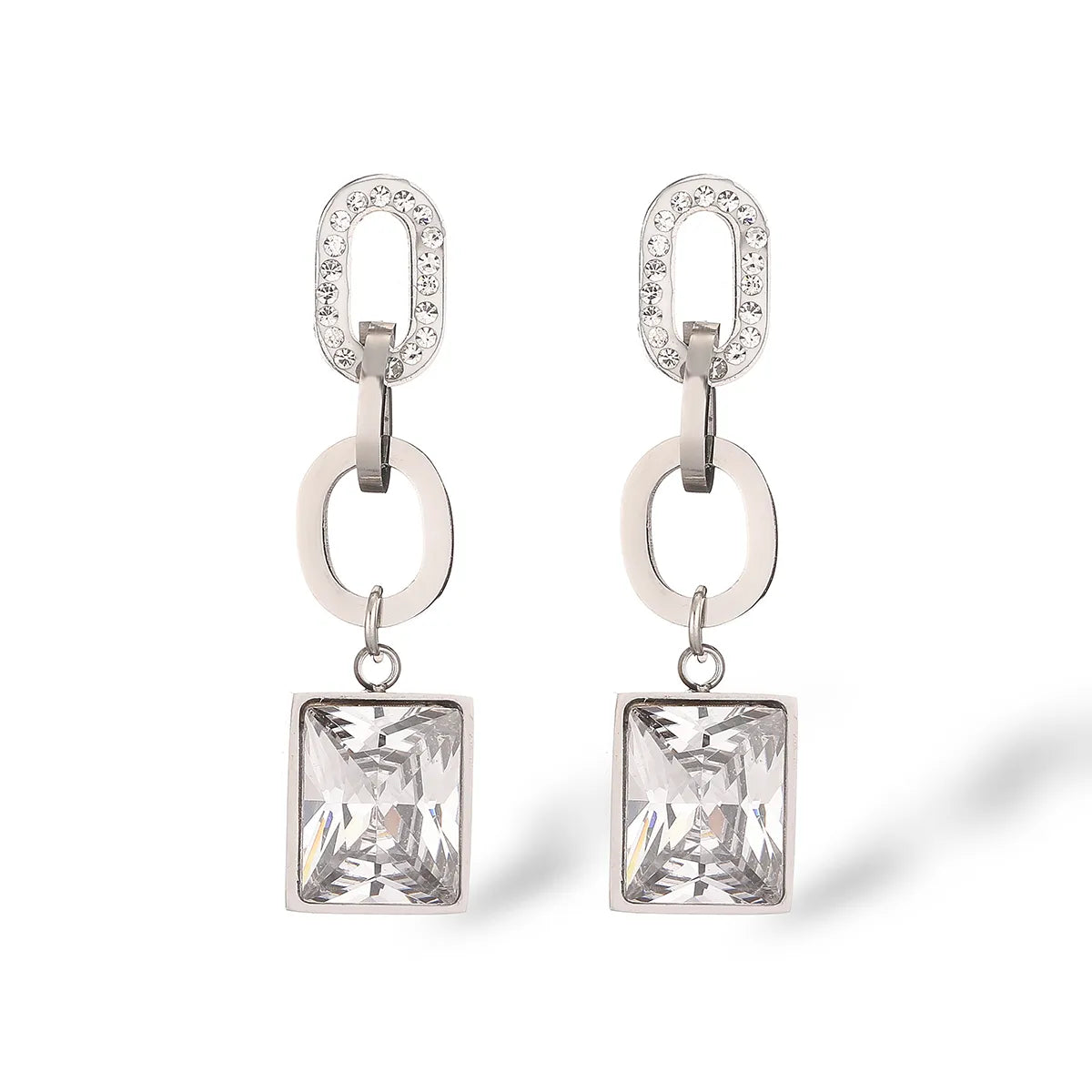 1 Pair Simple Style Commute Square Plating Inlay 304 Stainless Steel Zircon 18K Gold Plated Drop Earrings