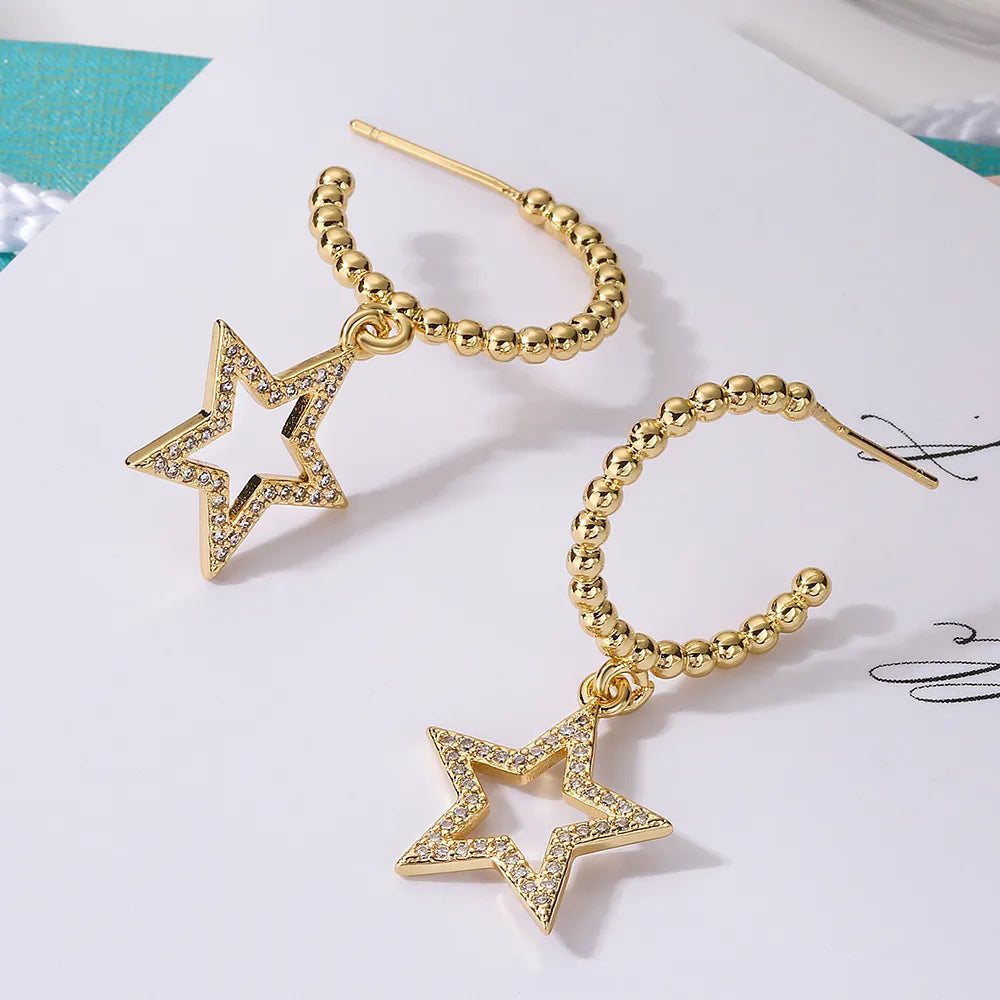 1 Pair Simple Style Commute Star Butterfly Plating Inlay Copper Zircon 18k Gold Plated Drop Earrings