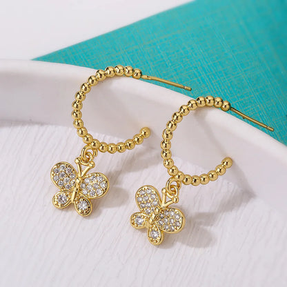 1 Pair Simple Style Commute Star Butterfly Plating Inlay Copper Zircon 18k Gold Plated Drop Earrings