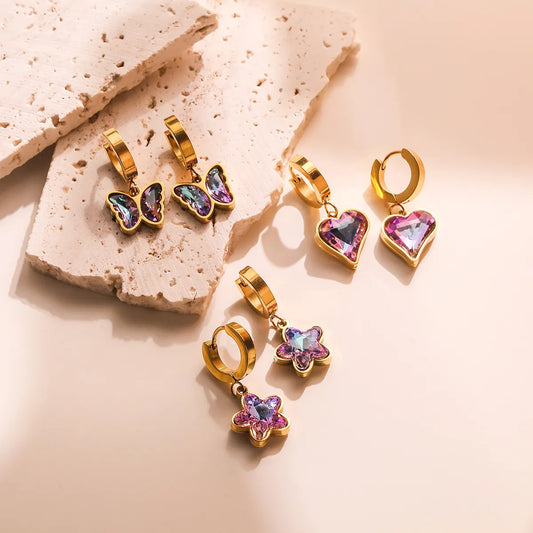 1 Pair Simple Style Commute Star Heart Shape Butterfly Plating Inlay Titanium Steel Zircon 18k Gold Plated Earrings