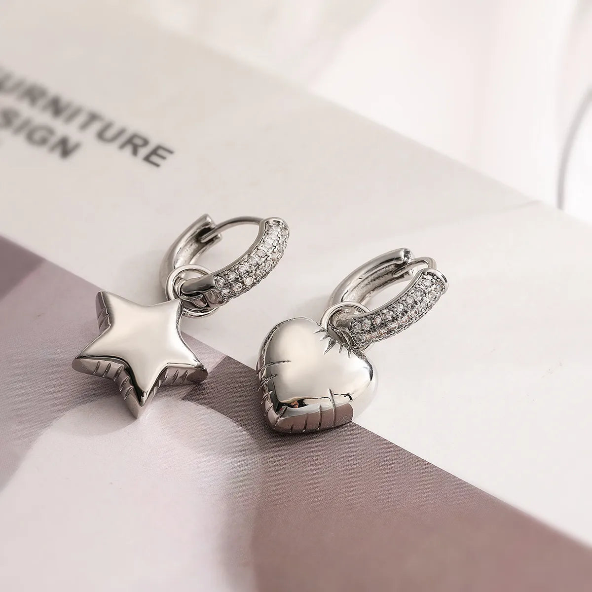 1 Pair Simple Style Commute Star Heart Shape Plating Inlay Copper Zircon 18k Gold Plated Drop Earrings