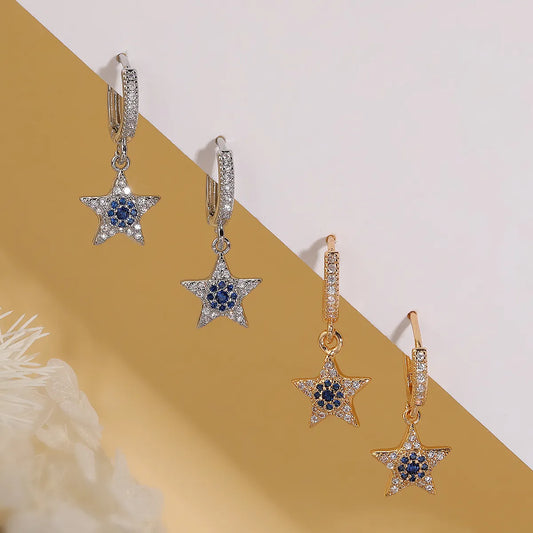 1 Pair Simple Style Commute Star Plating Inlay Copper Zircon 18k Gold Plated Drop Earrings