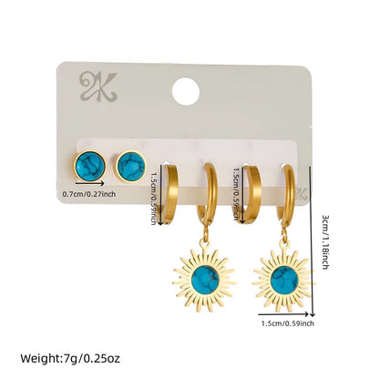 1 Pair Simple Style Commute Sun 304 Stainless Steel 18K Gold Plated Drop Earrings