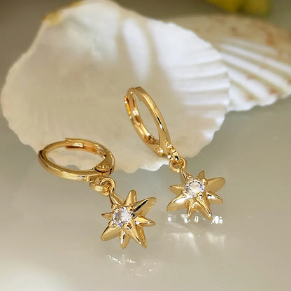 1 Pair Simple Style Commute Sun Plating Inlay Copper Zircon Gold Plated Silver Plated Drop Earrings