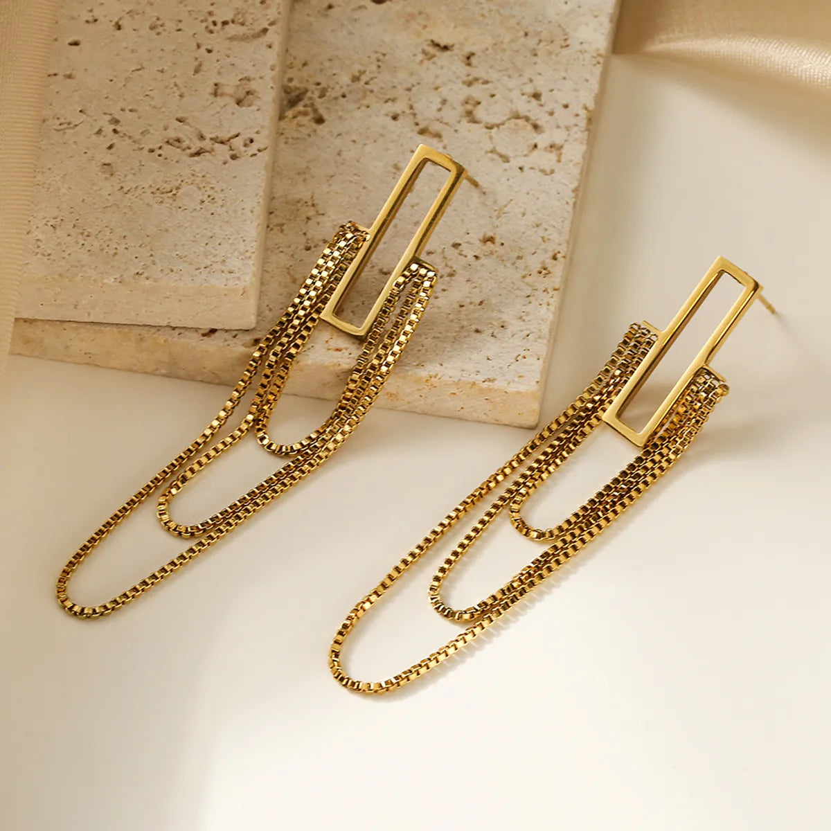 1 Pair Simple Style Commute Tassel Plating Imitation Pearl Titanium Steel 18k Gold Plated Drop Earrings