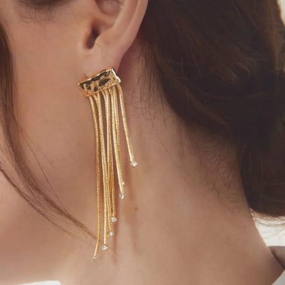 1 Pair Simple Style Commute Tassel Solid Color Plating Inlay Stainless Steel Rhinestones 18k Gold Plated Drop Earrings