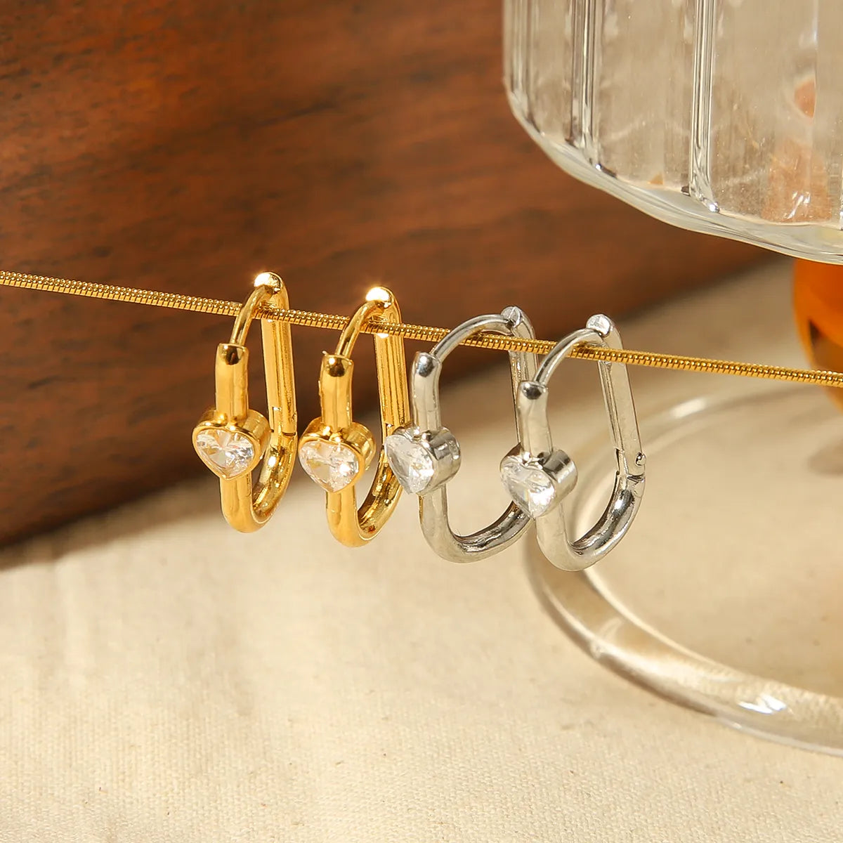 1 Pair Simple Style Commute U Shape Plating Inlay Stainless Steel Zircon 18k Gold Plated Earrings