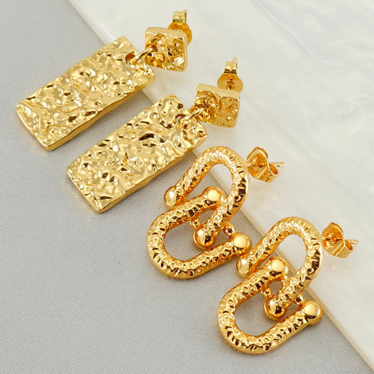 1 Pair Simple Style Commute U Shape Rectangle Polishing Plating Stainless Steel 18k Gold Plated Drop Earrings