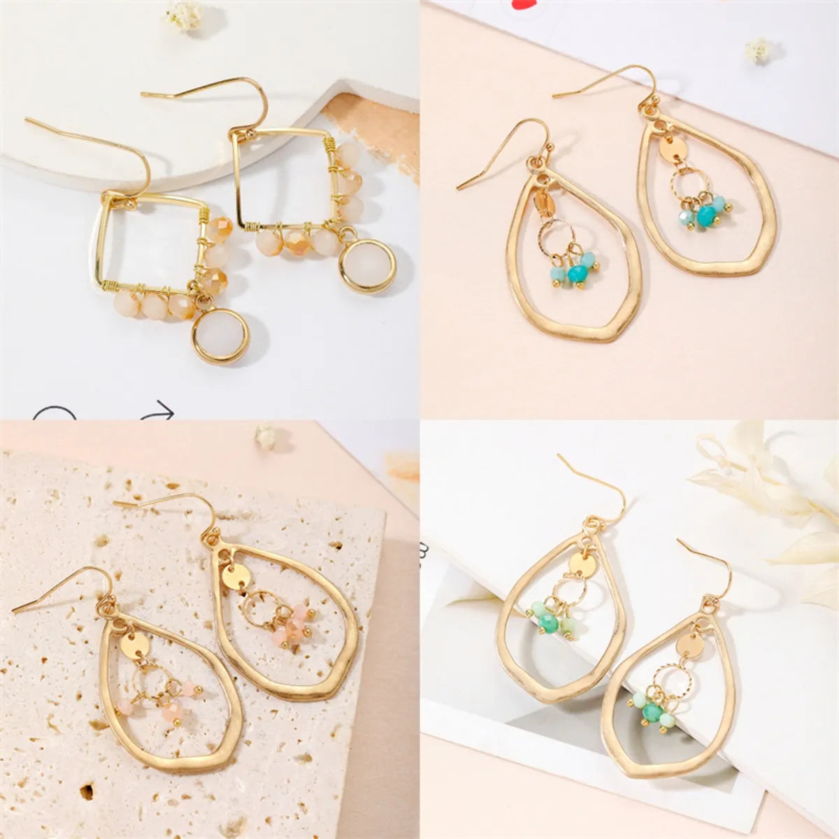 1 Pair Simple Style Commute Water Droplets Beaded Artificial Crystal Copper Drop Earrings