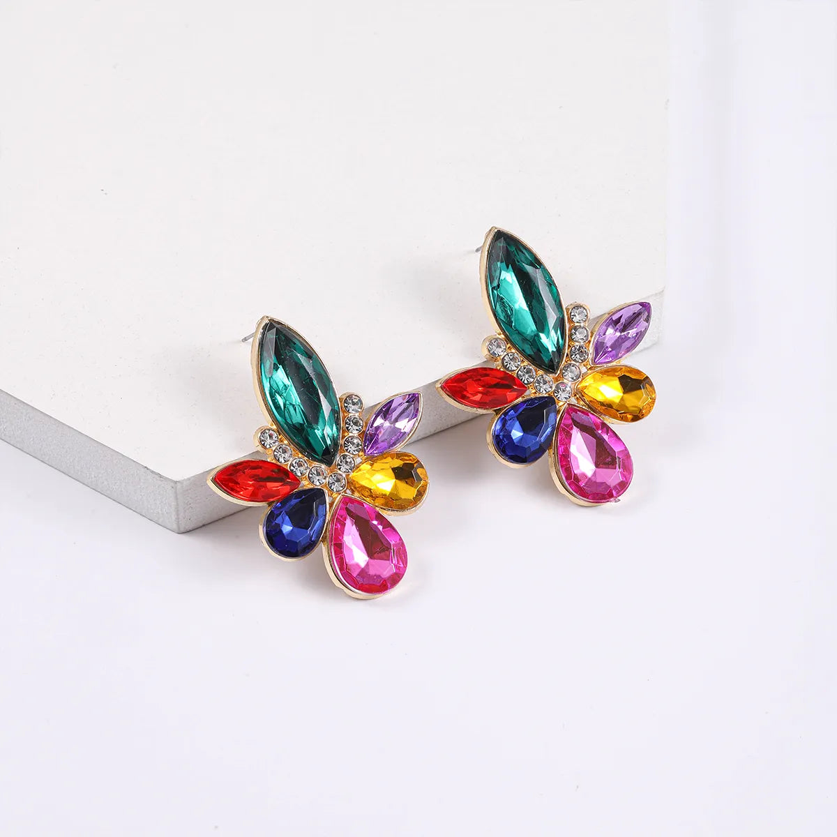 1 Pair Simple Style Commute Water Droplets Plating Inlay Alloy Rhinestones Silver Plated Ear Studs