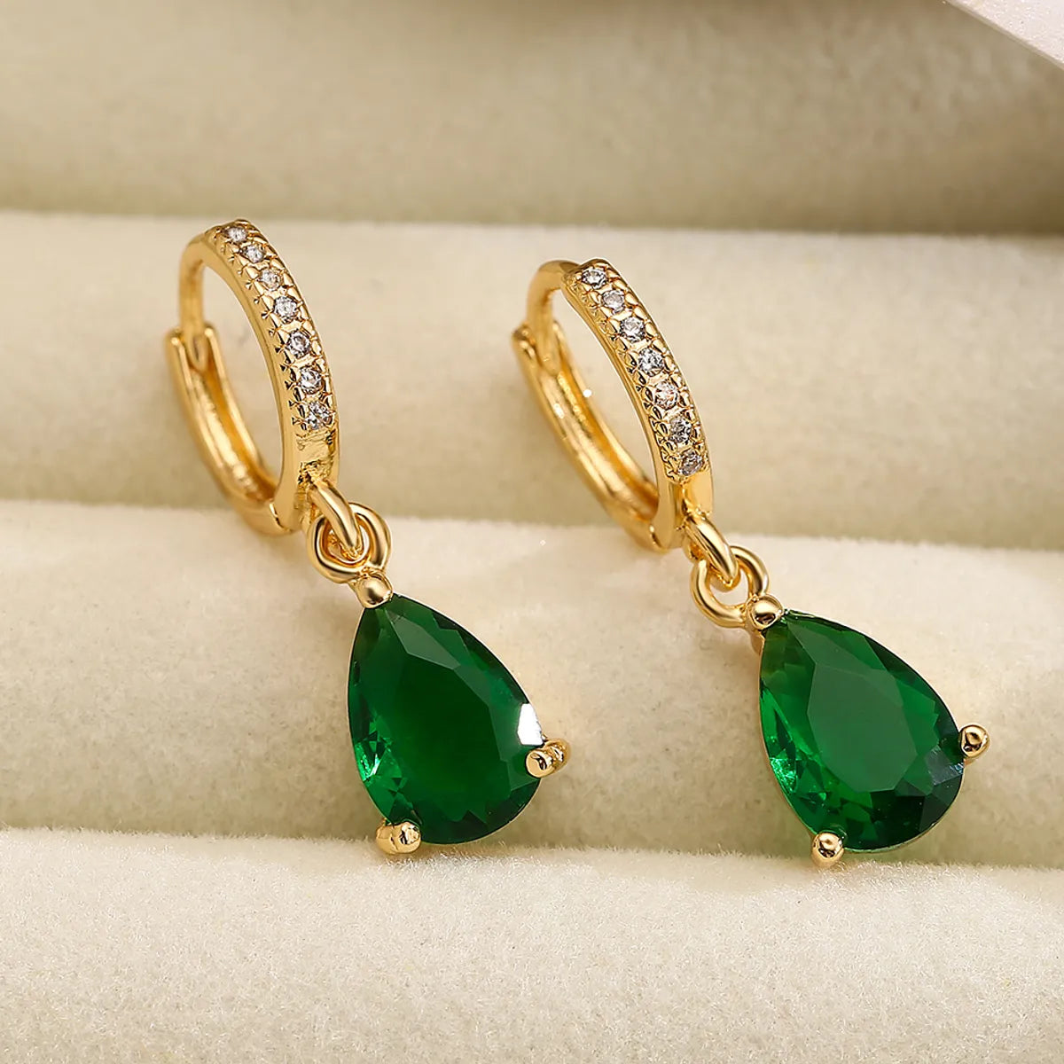 1 Pair Simple Style Commute Water Droplets Plating Inlay Copper Zircon 18k Gold Plated Drop Earrings