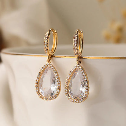 1 Pair Simple Style Commute Water Droplets Plating Inlay Copper Zircon 18k Gold Plated Drop Earrings