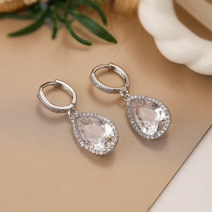 1 Pair Simple Style Commute Water Droplets Plating Inlay Copper Zircon 18k Gold Plated Drop Earrings